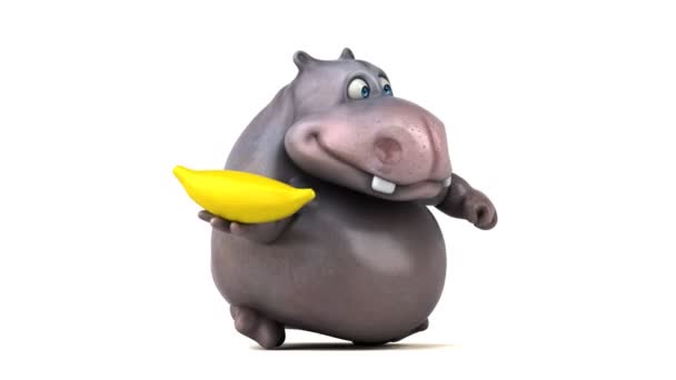 Funny cartoon hippo running — Stock Video