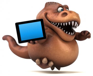 çizgi film karakteri holding tablet