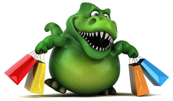 Fun dinosaur with bags — Stock Photo, Image