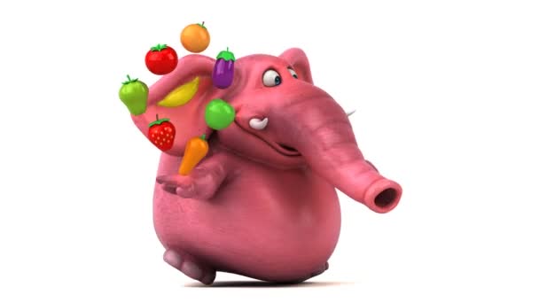 Funny elephant holding vegetables — Stock Video
