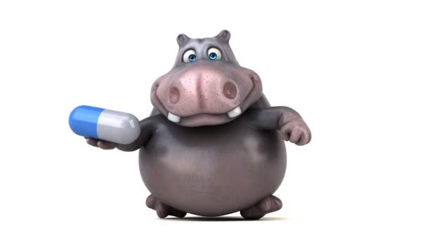 Funny cartoon hippo running — Stock Video