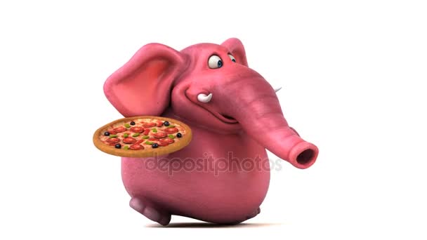 Cartoon character holding pizza — Stock Video