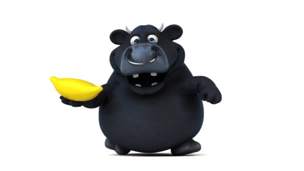 Personaje de dibujos animados sosteniendo plátano — Vídeo de stock