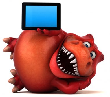 çizgi film karakteri holding tablet