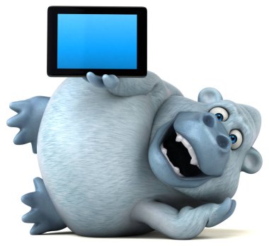 çizgi film karakteri holding tablet