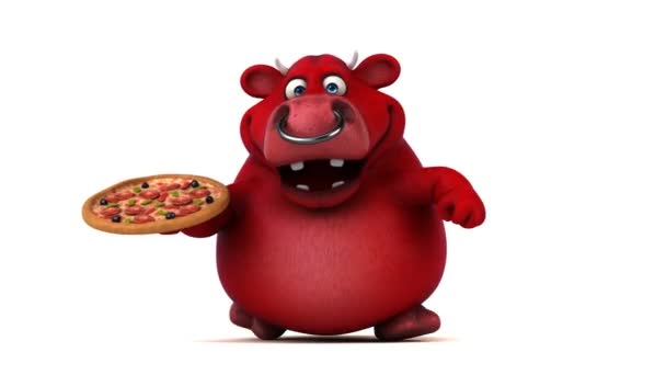 Personaggio dei cartoni animati in possesso di pizza — Video Stock