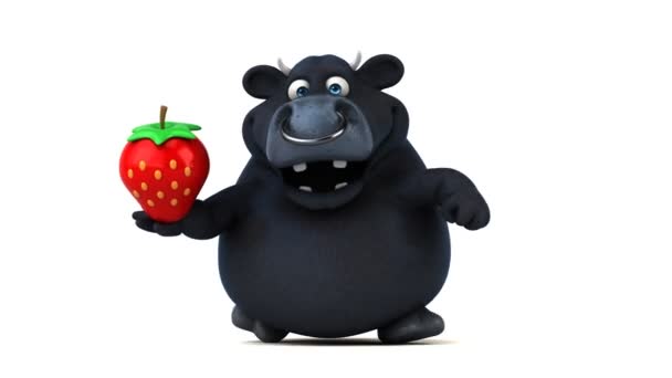 Cartoon character holding strawberry — Stock Video