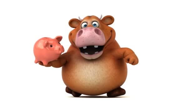 Cartoon character holding piggy bank — Stock Video