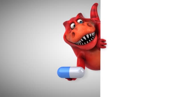 Смешной мультяшный персонаж держит таблетку — стоковое видео