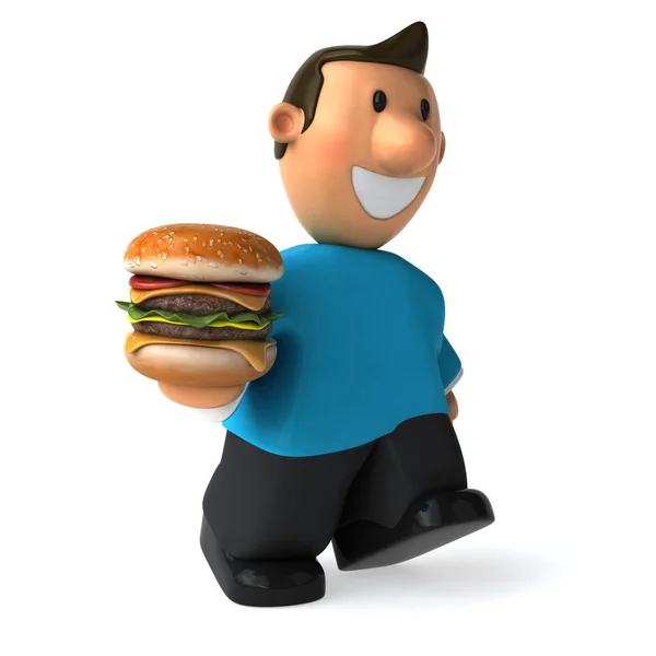 Divertido personaje de dibujos animados con hamburguesa — Foto de Stock