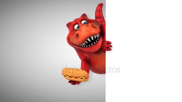 Cartoon character holding hotdog — Stock Video
