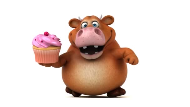 Χαρακτήρας κινουμένων σχεδίων κρατώντας cupcake — Αρχείο Βίντεο