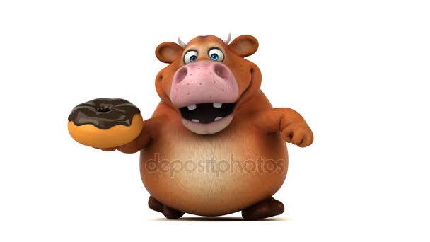 Personaje de dibujos animados que sostiene donut — Vídeo de stock