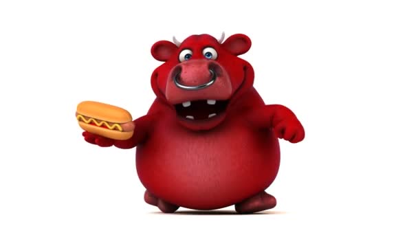Personaggio dei cartoni animati che tiene hotdog — Video Stock