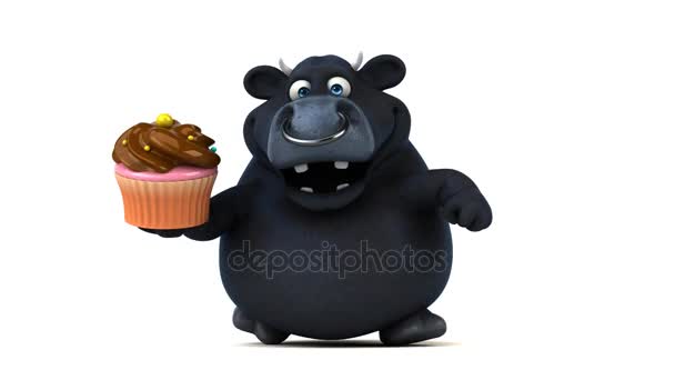 Cartoon character holding cupcake — Stock Video