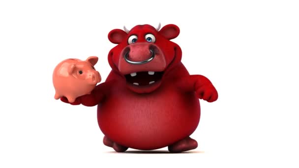 Piggy bank holding rajzfilmfigura — Stock videók