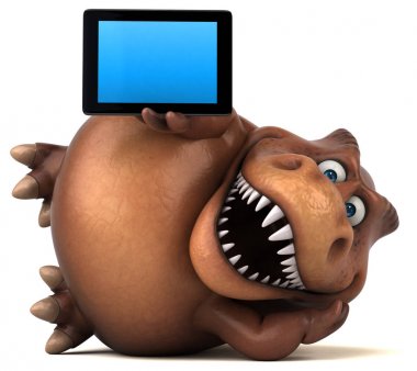 çizgi film karakteri holding tablet