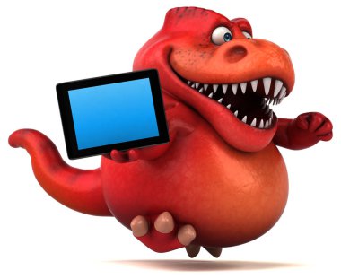 çizgi film karakteri holding tablet