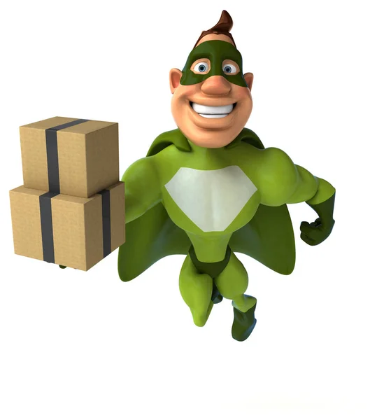Super-herói segurando caixas — Fotografia de Stock