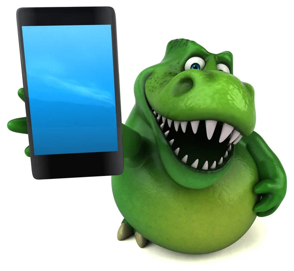 Смішний мультиплікаційний персонаж тримає смартфон — стокове фото