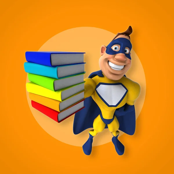 Superhéroe sosteniendo libros — Foto de Stock