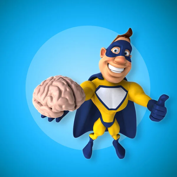 Superhéroe sosteniendo cerebro — Foto de Stock