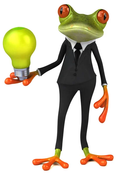 Cartoon character holding light bulb — Stock Photo, Image
