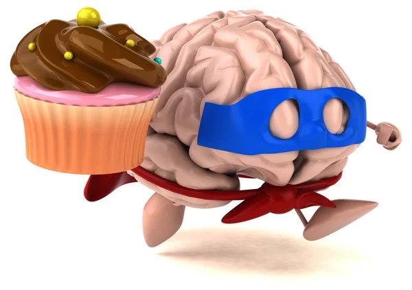 Gehirn hält Cupcake — Stockfoto