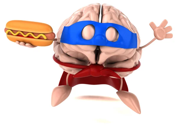 Gehirn hält Hotdog — Stockfoto