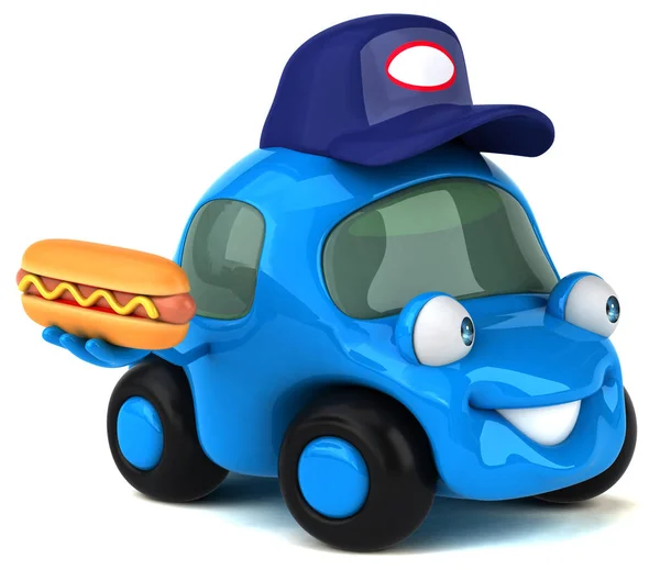 Divertido coche celebración hotdog — Foto de Stock