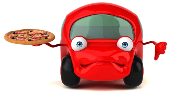 Auto divertente con pizza in mano — Foto Stock