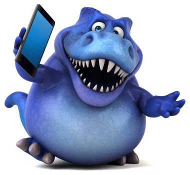 Komik karikatür karakter holding smartphone 