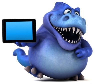 komik karikatür karakter holding tablet 