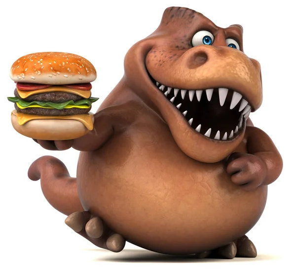 Eğlenceli Trex holding burger — Stok fotoğraf