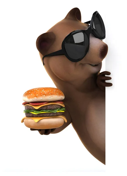 Personaje de dibujos animados celebración de hamburguesa —  Fotos de Stock