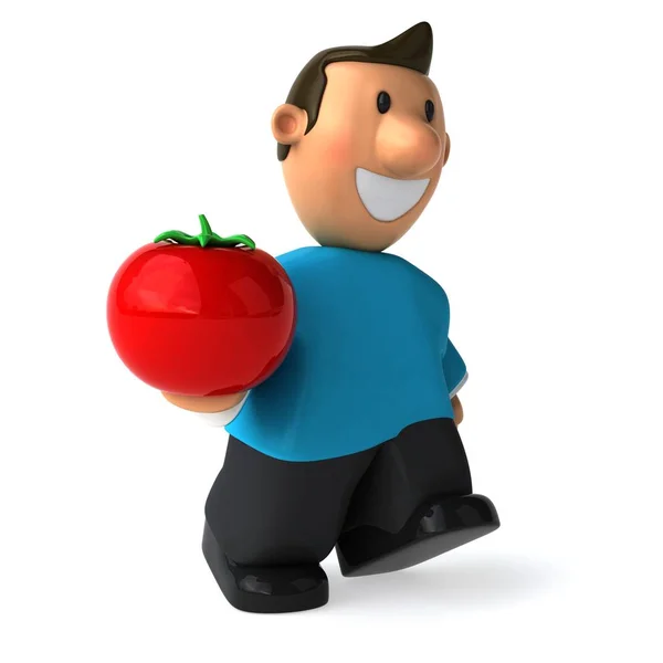 Leuke casual man bedrijf tomaat — Stockfoto