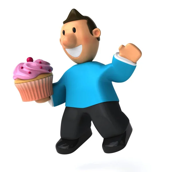 Divertido hombre casual sosteniendo cupcake — Foto de Stock