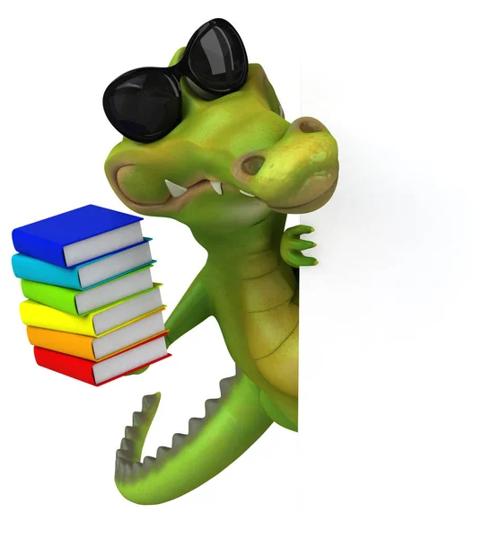 Engraçado personagem de desenho animado segurando livros — Fotografia de Stock