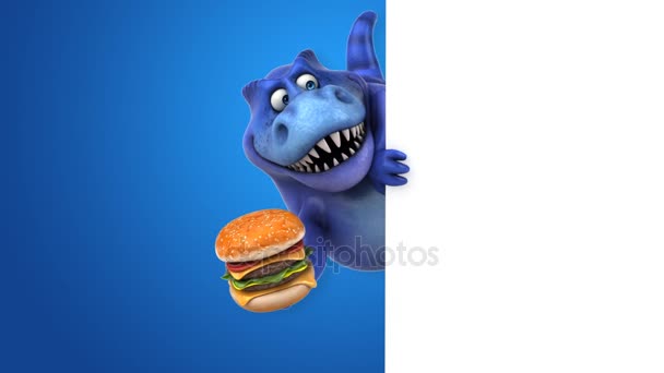 Dinozor holding hamburger — Stok video