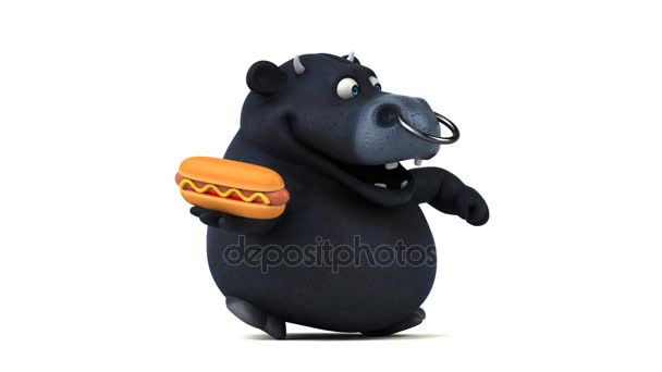 Cartoon  character holding hotdog — Stock Video