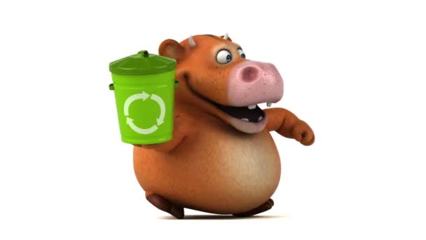 Cartoon character holding trash — Stock Video