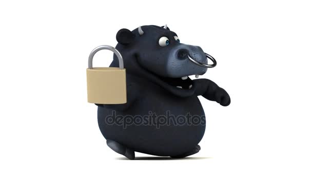 Cartoon character  holding padlock — Stock Video