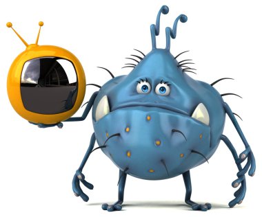  TV cihazı tutarak çizgi film karakteri