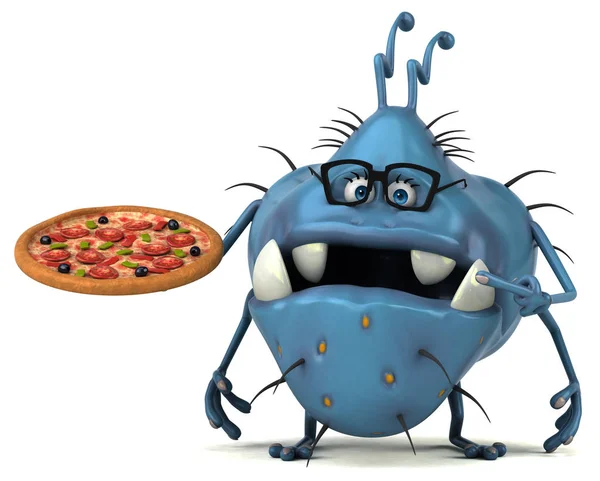 Cartoon character holding pizza — Stock Photo, Image