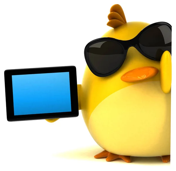 Funny cartoon character holding tablet — Stock Photo, Image