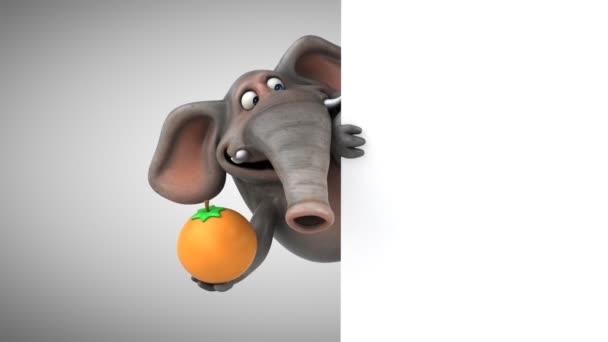 Elefante divertido sosteniendo naranja — Vídeos de Stock