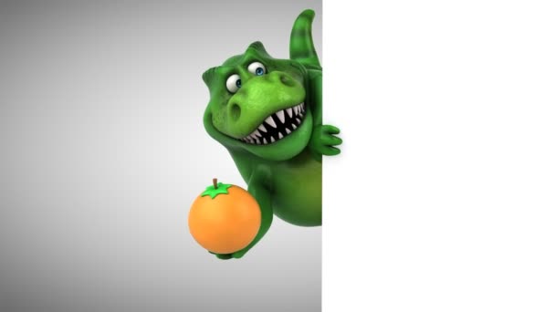 Funny cartoon character holding orange — Stock Video
