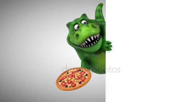 Cartoon character holding pizza — Stock Video