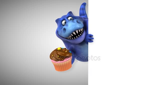 Dinosaurio sosteniendo cupcake — Vídeos de Stock