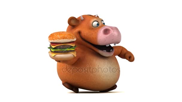 Karakter memegang hamburger — Stok Video
